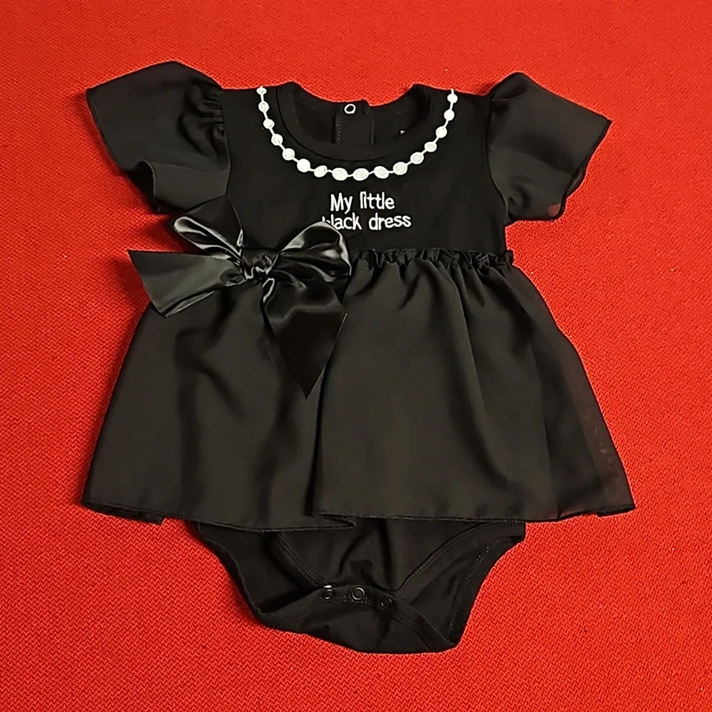 stephan baby 6 - 12 mo. 'My Little Black Dress' onesie with ruffle, satin bow - Picture 3 of 7